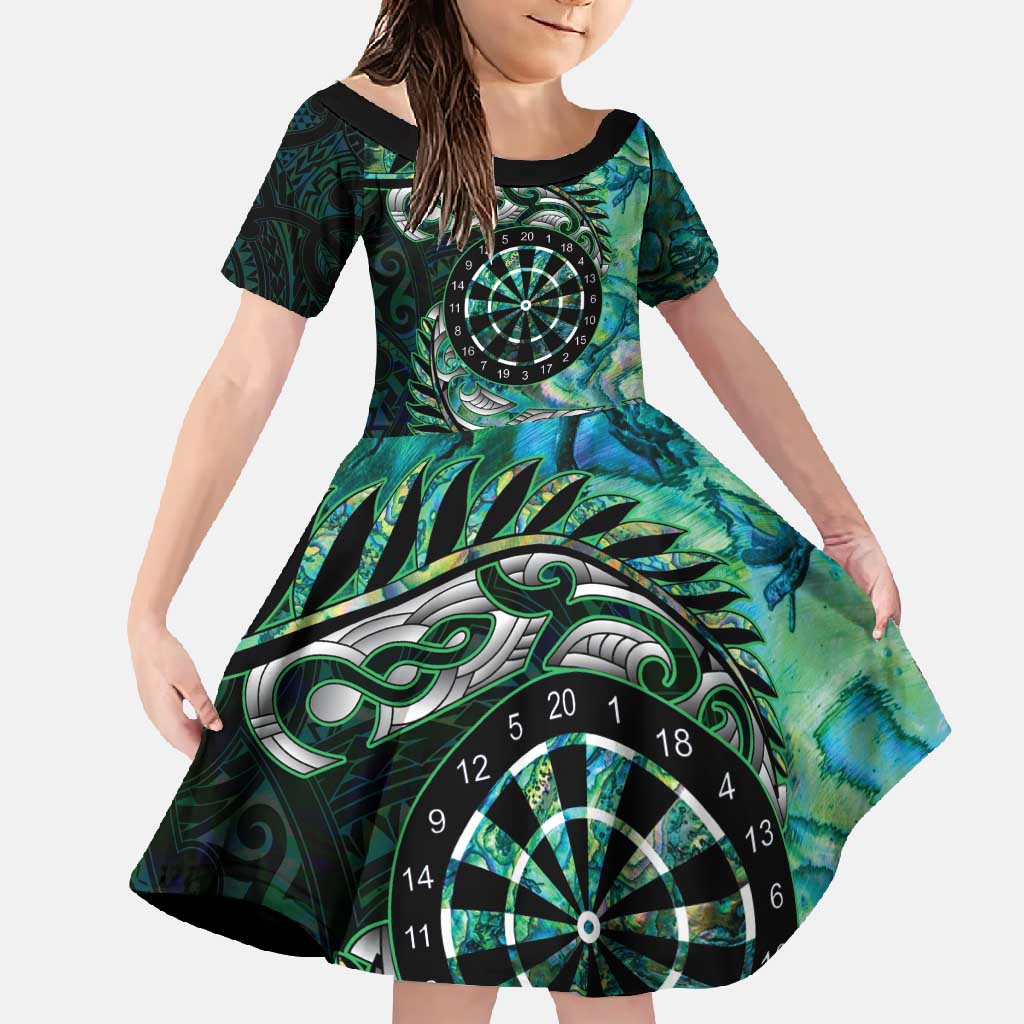 New Zealand Darts Personalised Family Matching Long Sleeve Bodycon Dress and Hawaiian Shirt Aotearoa Silver Fern Green Papua Shell Spirit