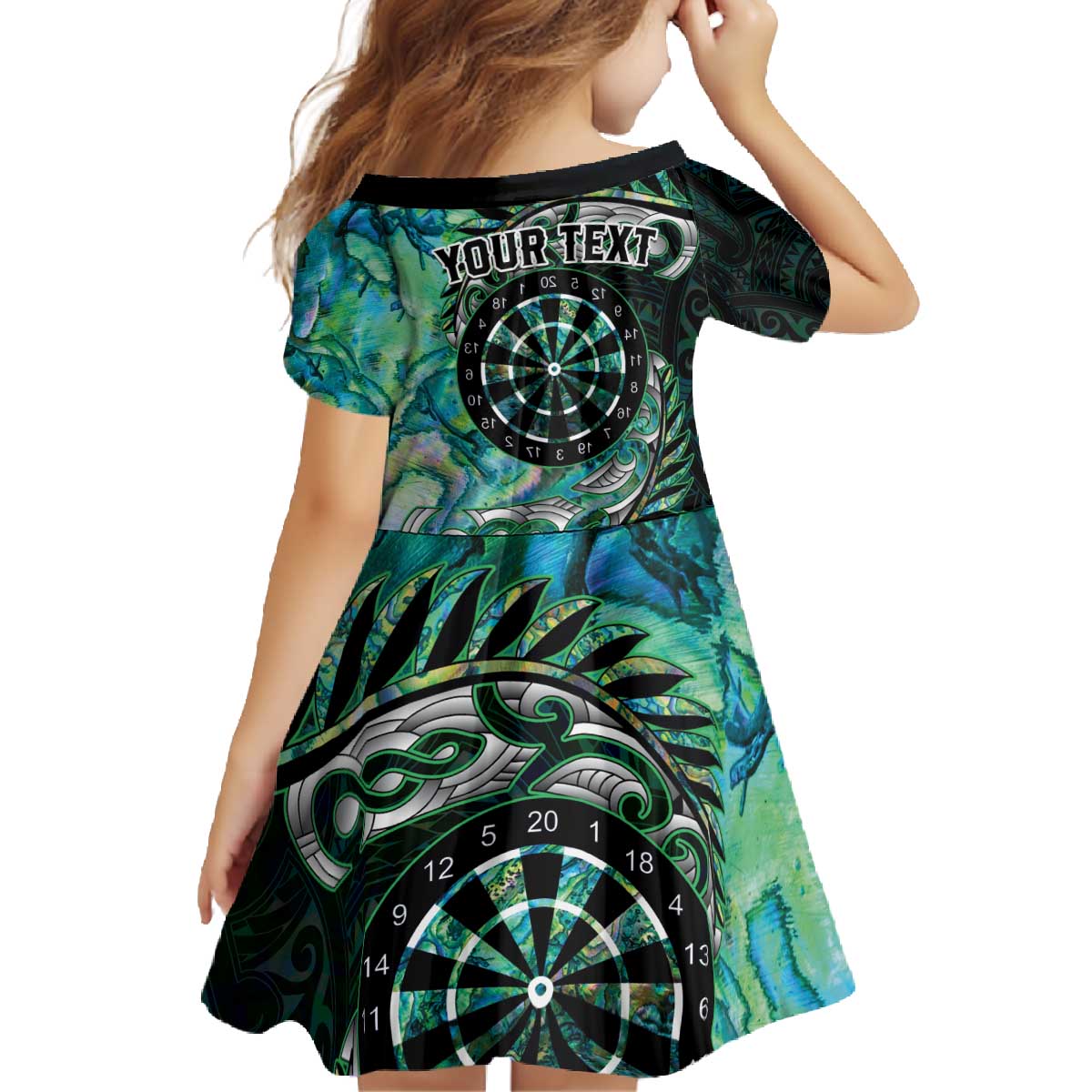 New Zealand Darts Personalised Family Matching Off The Shoulder Long Sleeve Dress and Hawaiian Shirt Aotearoa Silver Fern Green Papua Shell Spirit