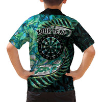 New Zealand Darts Personalised Family Matching Puletasi and Hawaiian Shirt Aotearoa Silver Fern Green Papua Shell Spirit