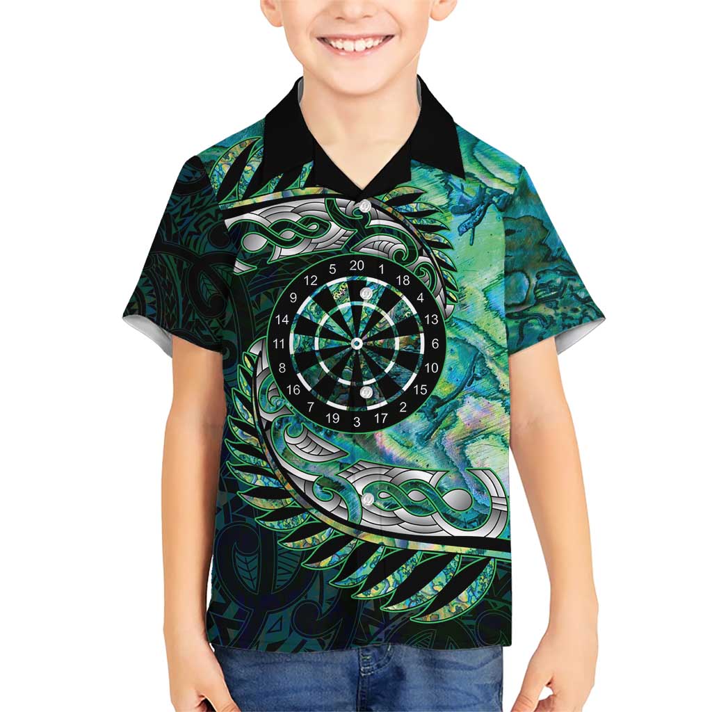 New Zealand Darts Personalised Family Matching Short Sleeve Bodycon Dress and Hawaiian Shirt Aotearoa Silver Fern Green Papua Shell Spirit