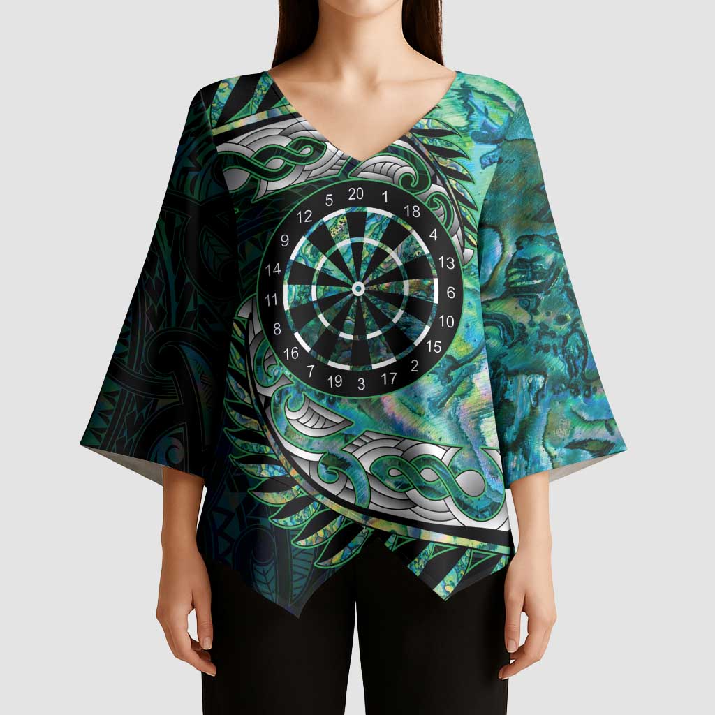 New Zealand Darts Personalised Kimono Sleeve Blouse Aotearoa Silver Fern Green Papua Shell Spirit - Polynesian Pride