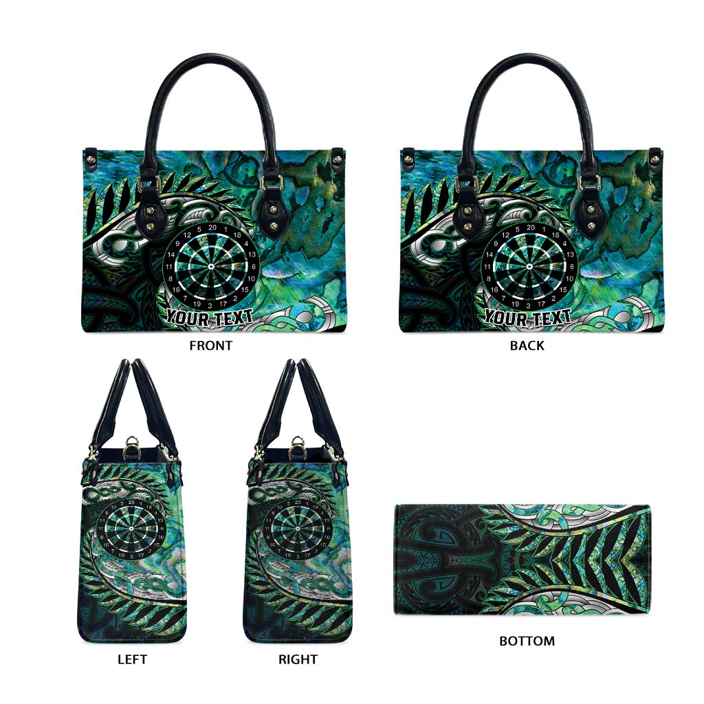 New Zealand Darts Personalised Leather Bag Aotearoa Silver Fern Green Papua Shell Spirit - Polynesian Pride