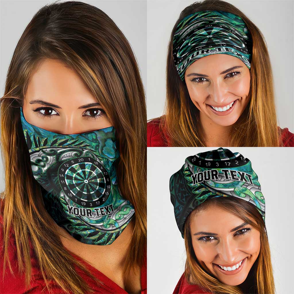 New Zealand Darts Personalised Neck Gaiter Aotearoa Silver Fern Green Papua Shell Spirit - Polynesian Pride