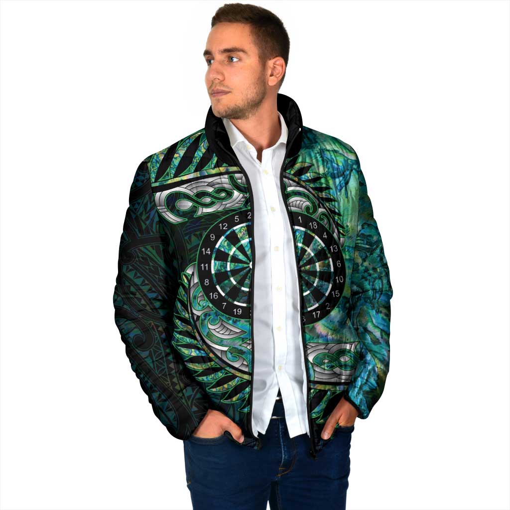 New Zealand Darts Personalised Padded Jacket Aotearoa Silver Fern Green Papua Shell Spirit - Polynesian Pride