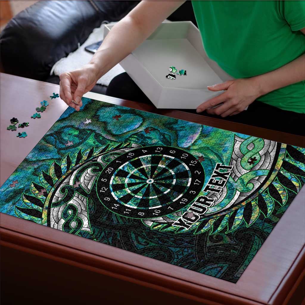 New Zealand Darts Personalised Puzzle Aotearoa Silver Fern Green Papua Shell Spirit - Polynesian Pride