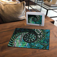 New Zealand Darts Personalised Puzzle Aotearoa Silver Fern Green Papua Shell Spirit - Polynesian Pride