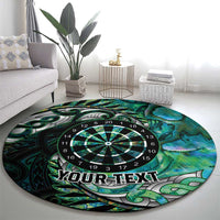 New Zealand Darts Personalised Round Carpet Aotearoa Silver Fern Green Papua Shell Spirit