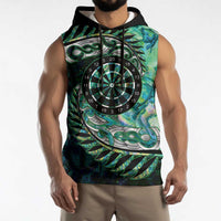 New Zealand Darts Personalised Sleeveless Hoodie Aotearoa Silver Fern Green Papua Shell Spirit - Polynesian Pride