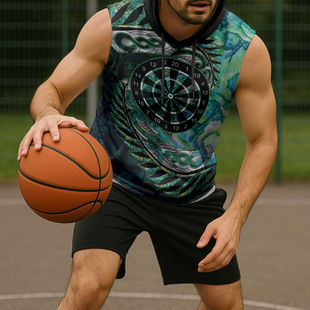 New Zealand Darts Personalised Sleeveless Hoodie Aotearoa Silver Fern Green Papua Shell Spirit - Polynesian Pride