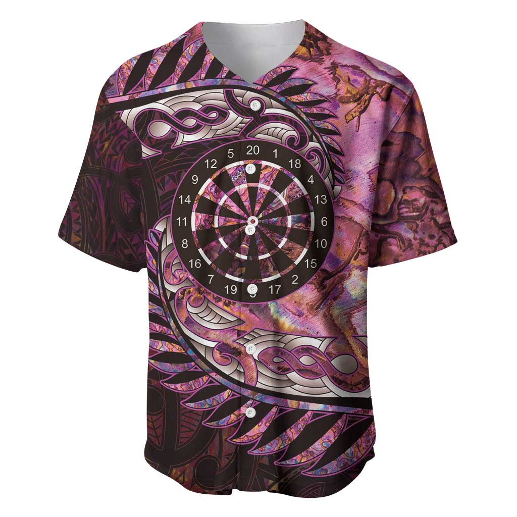 New Zealand Darts Personalised Baseball Jersey Aotearoa Silver Fern Pink Papua Shell Spirit
