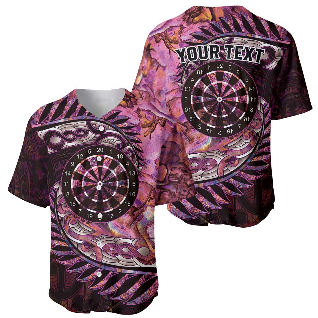 New Zealand Darts Personalised Baseball Jersey Aotearoa Silver Fern Pink Papua Shell Spirit