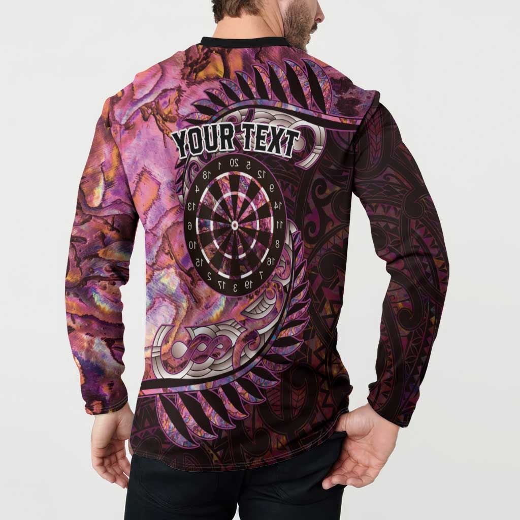New Zealand Darts Personalised Button Sweatshirt Aotearoa Silver Fern Pink Papua Shell Spirit LT9 - Polynesian Pride