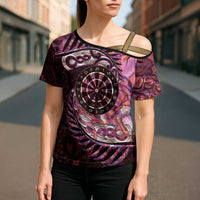 New Zealand Darts Personalised Cross Shoulder Shirt Aotearoa Silver Fern Pink Papua Shell Spirit - Polynesian Pride