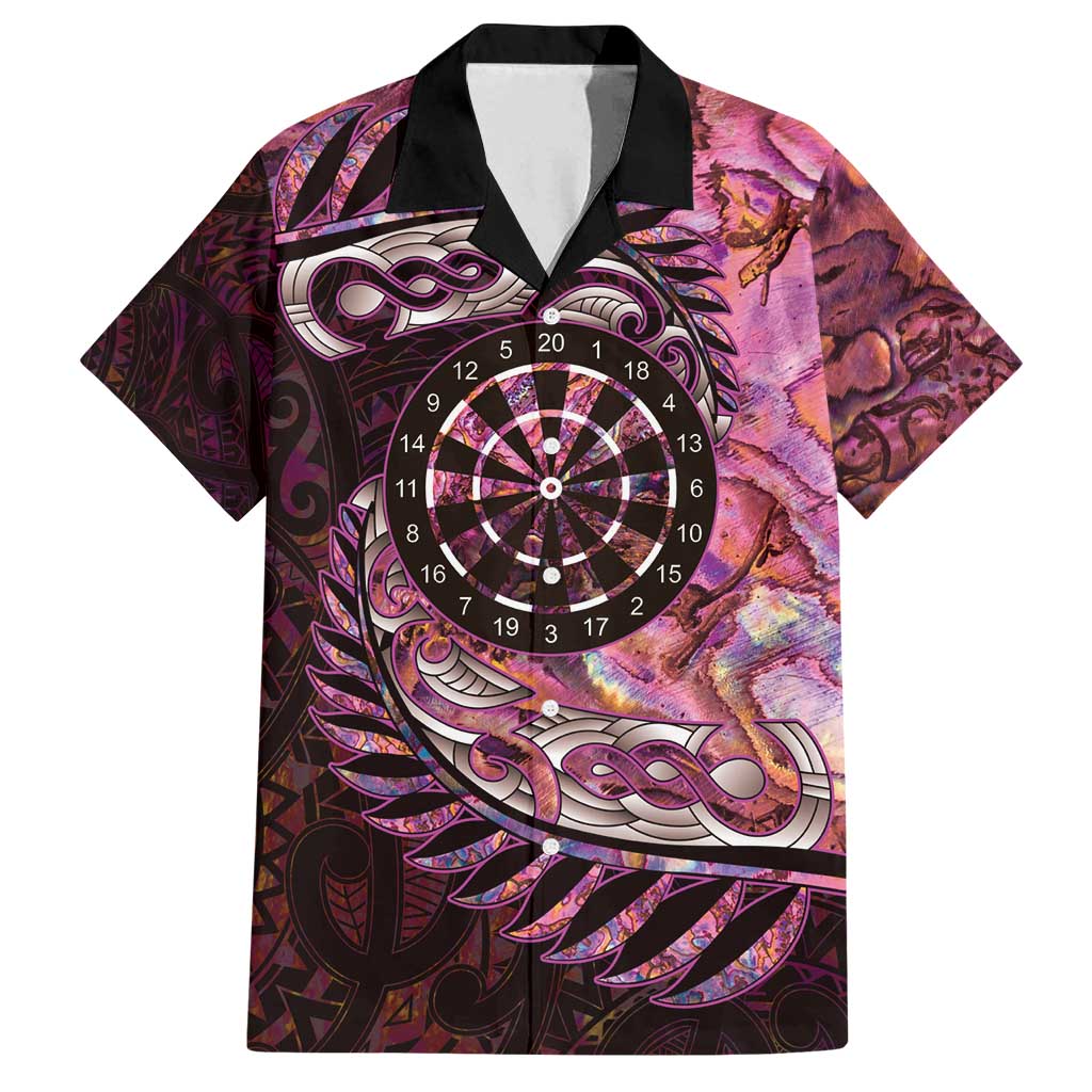 New Zealand Darts Personalised Family Matching Long Sleeve Bodycon Dress and Hawaiian Shirt Aotearoa Silver Fern Pink Papua Shell Spirit