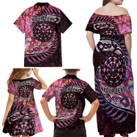 New Zealand Darts Personalised Family Matching Off Shoulder Maxi Dress and Hawaiian Shirt Aotearoa Silver Fern Pink Papua Shell Spirit