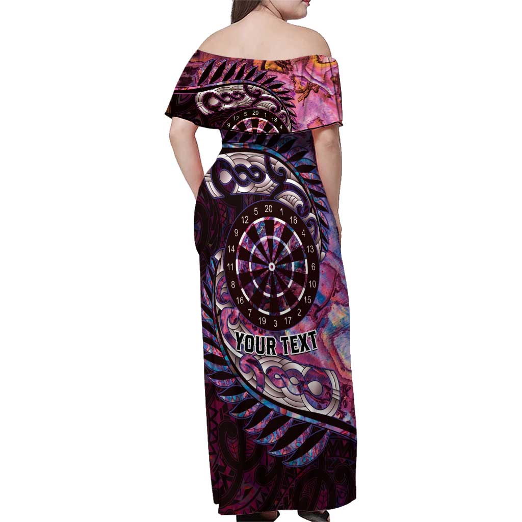 New Zealand Darts Personalised Family Matching Off Shoulder Maxi Dress and Hawaiian Shirt Aotearoa Silver Fern Pink Papua Shell Spirit