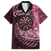 New Zealand Darts Personalised Family Matching Short Sleeve Bodycon Dress and Hawaiian Shirt Aotearoa Silver Fern Pink Papua Shell Spirit