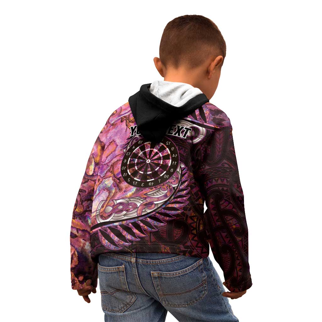 New Zealand Darts Personalised Kid Hoodie Aotearoa Silver Fern Pink Papua Shell Spirit