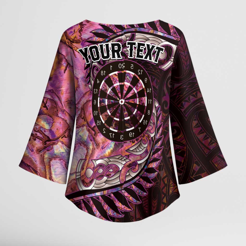 New Zealand Darts Personalised Kimono Sleeve Blouse Aotearoa Silver Fern Pink Papua Shell Spirit - Polynesian Pride