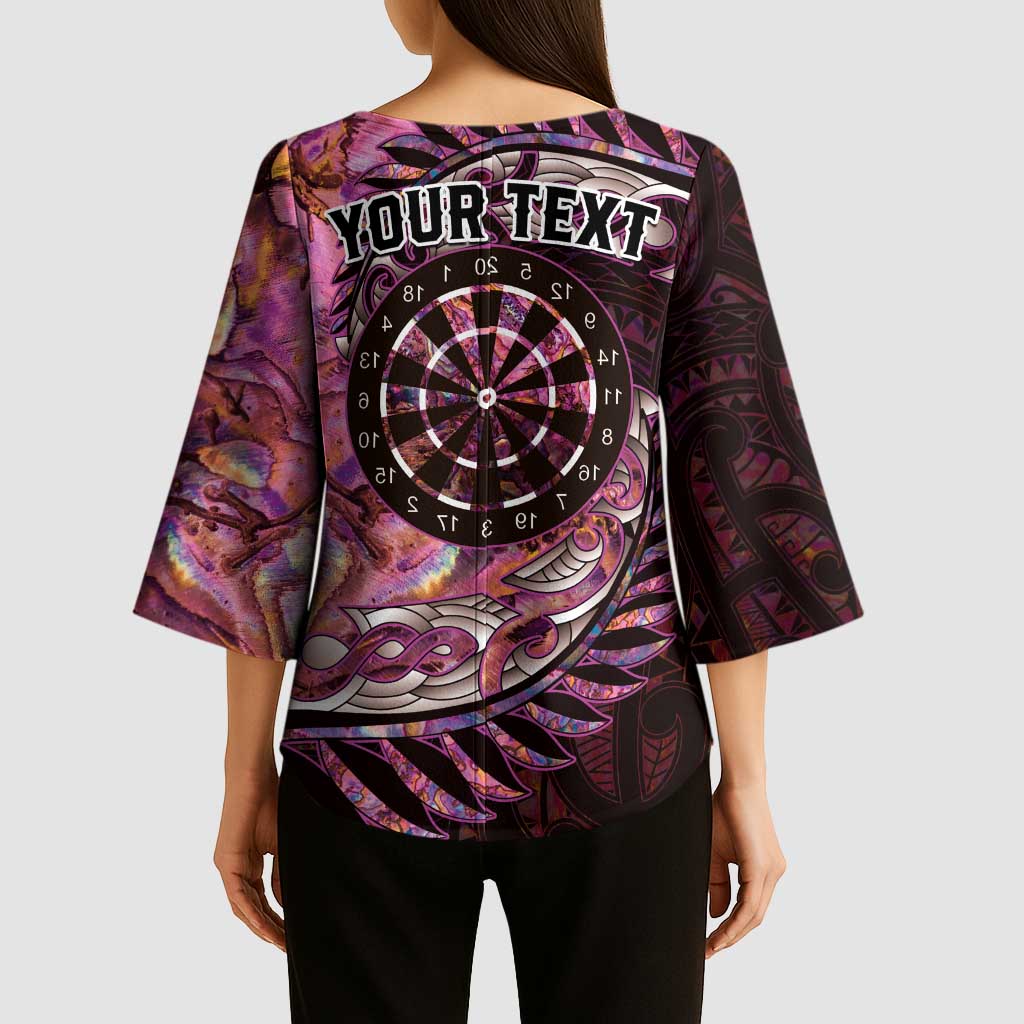 New Zealand Darts Personalised Kimono Sleeve Blouse Aotearoa Silver Fern Pink Papua Shell Spirit - Polynesian Pride