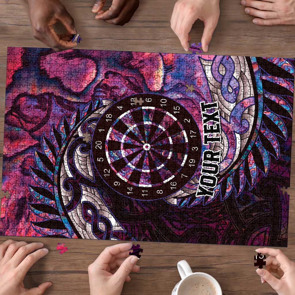 New Zealand Darts Personalised Puzzle Aotearoa Silver Fern Pink Papua Shell Spirit - Polynesian Pride