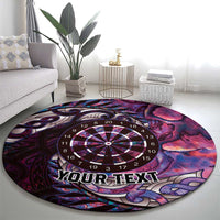 New Zealand Darts Personalised Round Carpet Aotearoa Silver Fern Pink Papua Shell Spirit