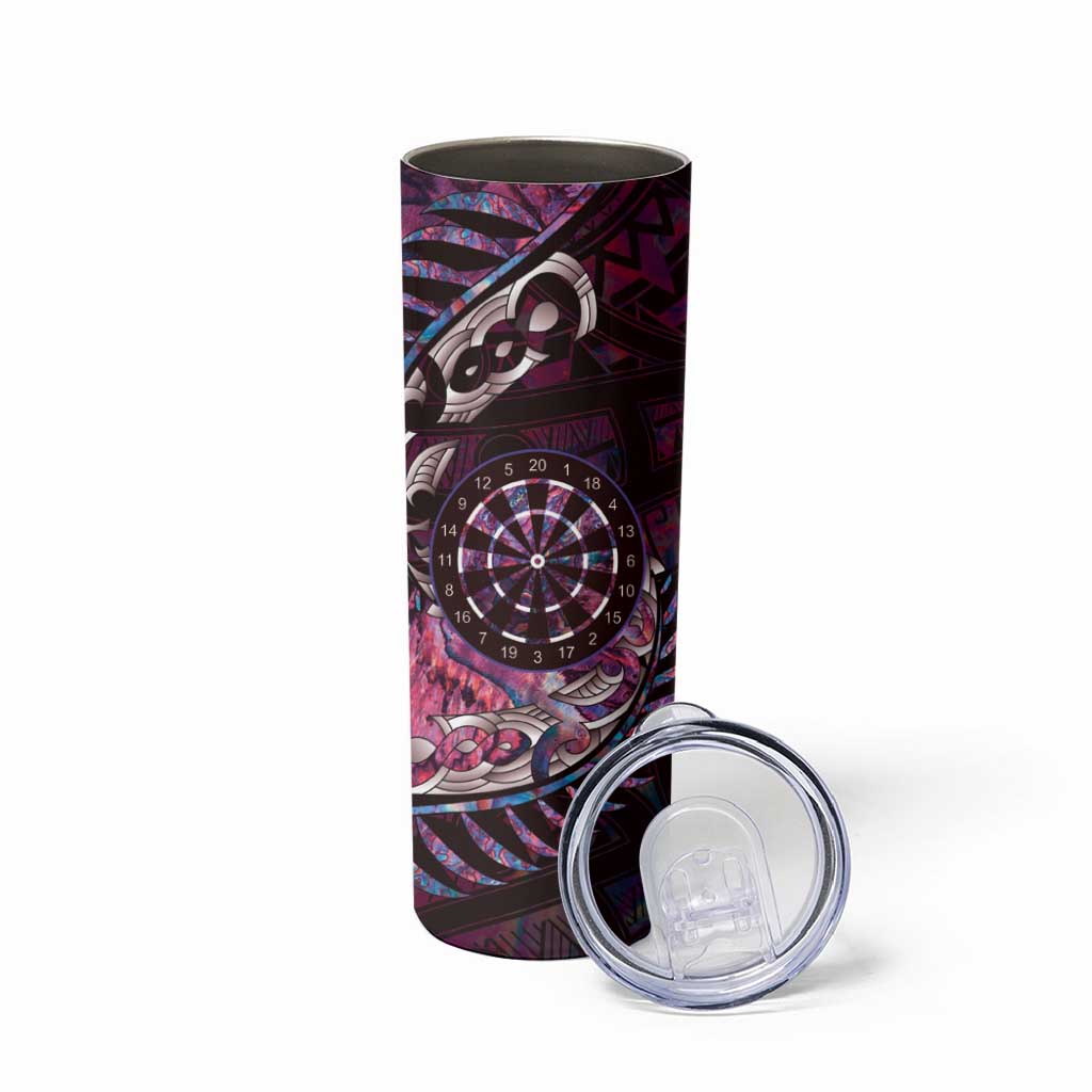 New Zealand Darts Personalised Skinny Tumbler Aotearoa Silver Fern Pink Papua Shell Spirit