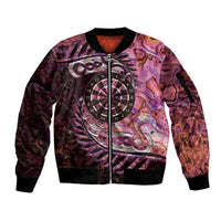 New Zealand Darts Personalised Sleeve Zip Bomber Jacket Aotearoa Silver Fern Pink Papua Shell Spirit