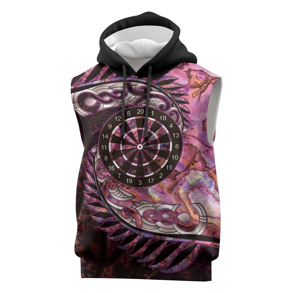 New Zealand Darts Personalised Sleeveless Hoodie Aotearoa Silver Fern Pink Papua Shell Spirit - Polynesian Pride