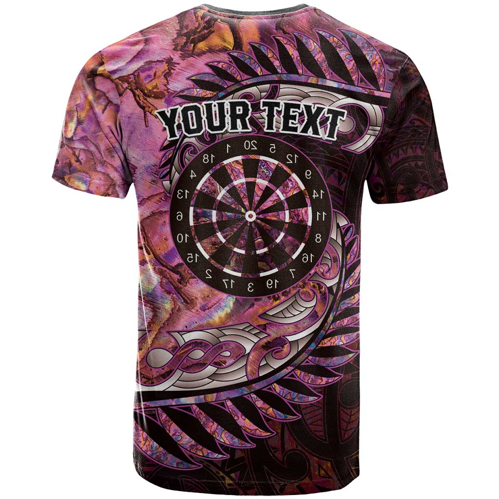 New Zealand Darts Personalised T Shirt Aotearoa Silver Fern Pink Papua Shell Spirit