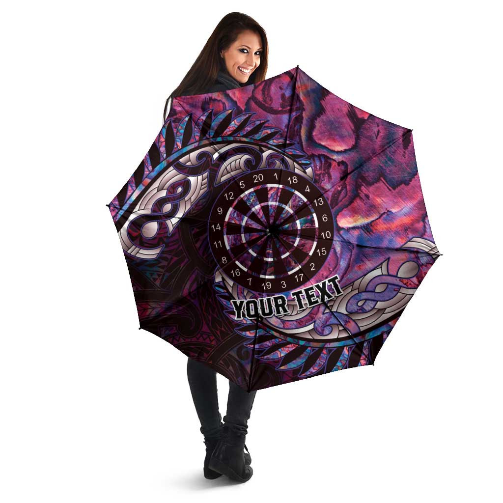 New Zealand Darts Personalised Umbrella Aotearoa Silver Fern Pink Papua Shell Spirit - Polynesian Pride