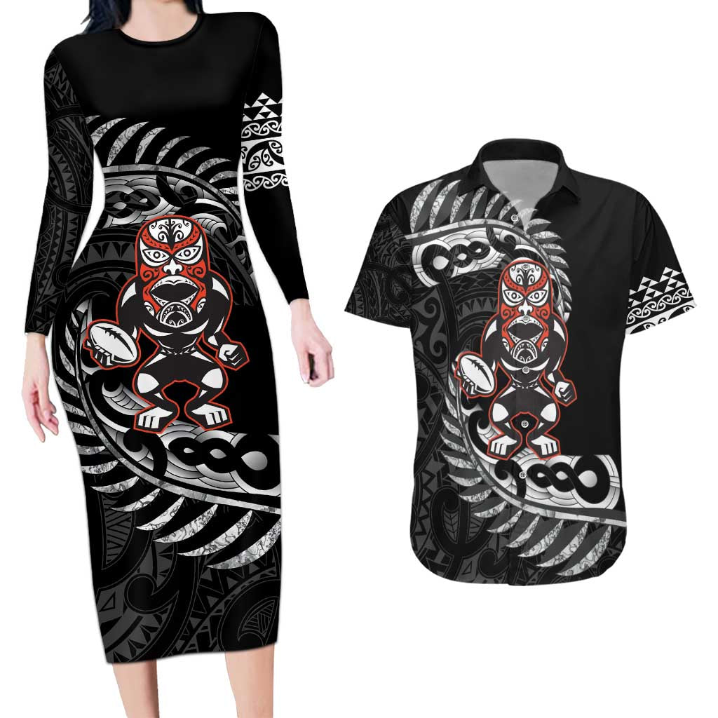 New Zealand Indigenous-Maori Rugby Custom Couples Matching Long Sleeve Bodycon Dress and Hawaiian Shirt