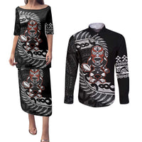New Zealand Indigenous-Maori Rugby Custom Couples Matching Puletasi and Long Sleeve Button Shirt