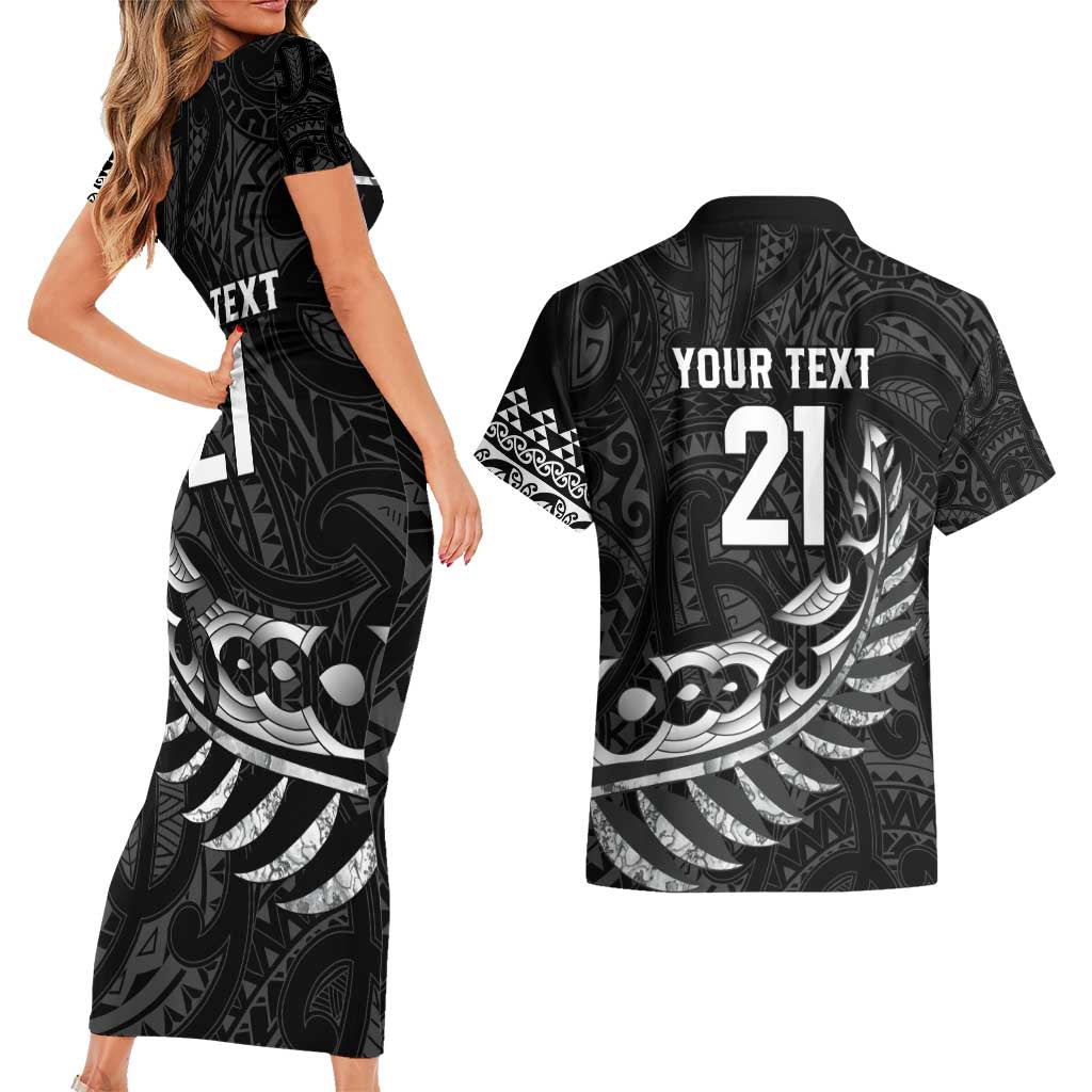 New Zealand Indigenous-Maori Rugby Custom Couples Matching Short Sleeve Bodycon Dress and Hawaiian Shirt