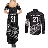 New Zealand Indigenous-Maori Rugby Custom Couples Matching Summer Maxi Dress and Long Sleeve Button Shirt