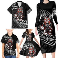 New Zealand Indigenous-Maori Rugby Custom Family Matching Long Sleeve Bodycon Dress and Hawaiian Shirt