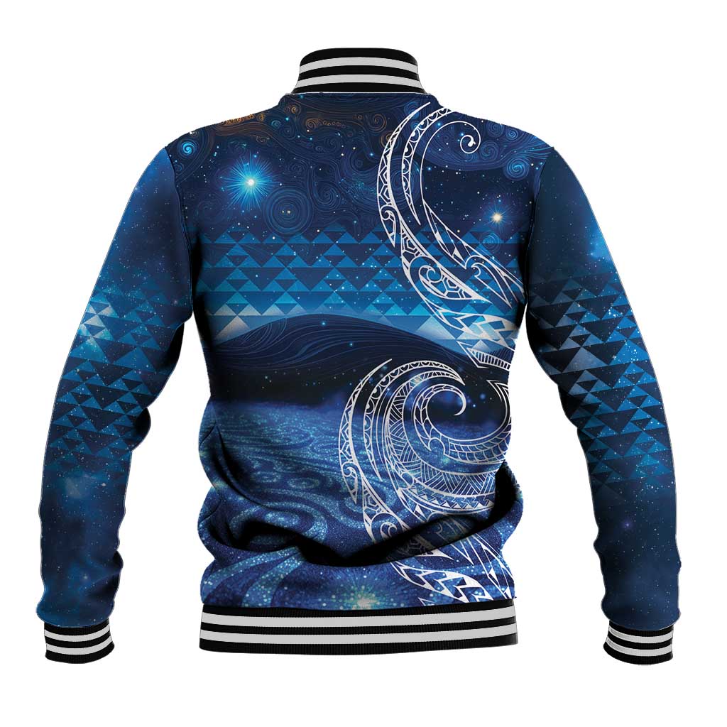 New Zealand Matariki Baseball Jacket Taniko Aramoana With Koru Galaxy Sky Night