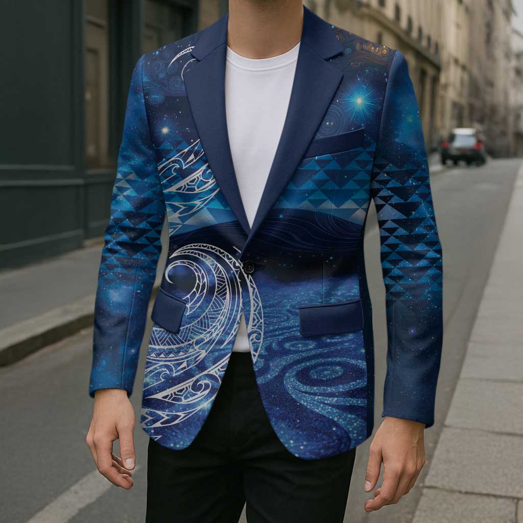 New Zealand Matariki Blazer Taniko Aramoana With Koru Galaxy Sky Night - Polynesian Pride