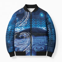 New Zealand Matariki Bomber Puffer Jacket Taniko Aramoana With Koru Galaxy Sky Night - Polynesian Pride