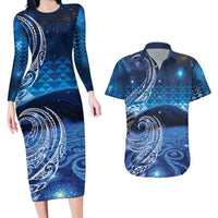 New Zealand Matariki Couples Matching Long Sleeve Bodycon Dress and Hawaiian Shirt Taniko Aramoana With Koru Galaxy Sky Night