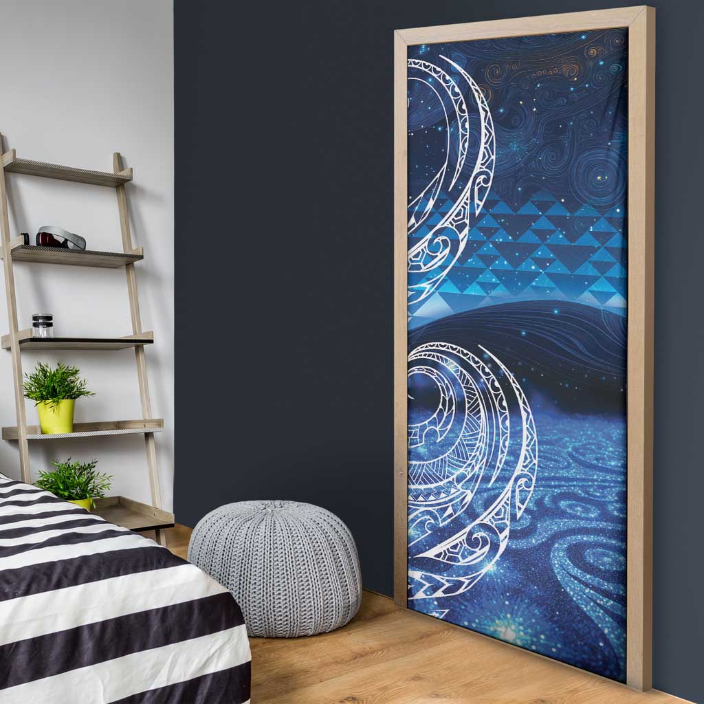 New Zealand Matariki Door Cover Taniko Aramoana With Koru Galaxy Sky Night - Polynesian Pride