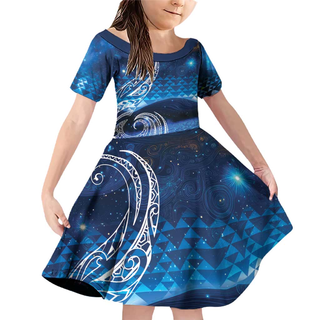 New Zealand Matariki Family Matching Off Shoulder Short Dress and Hawaiian Shirt Taniko Aramoana With Koru Galaxy Sky Night