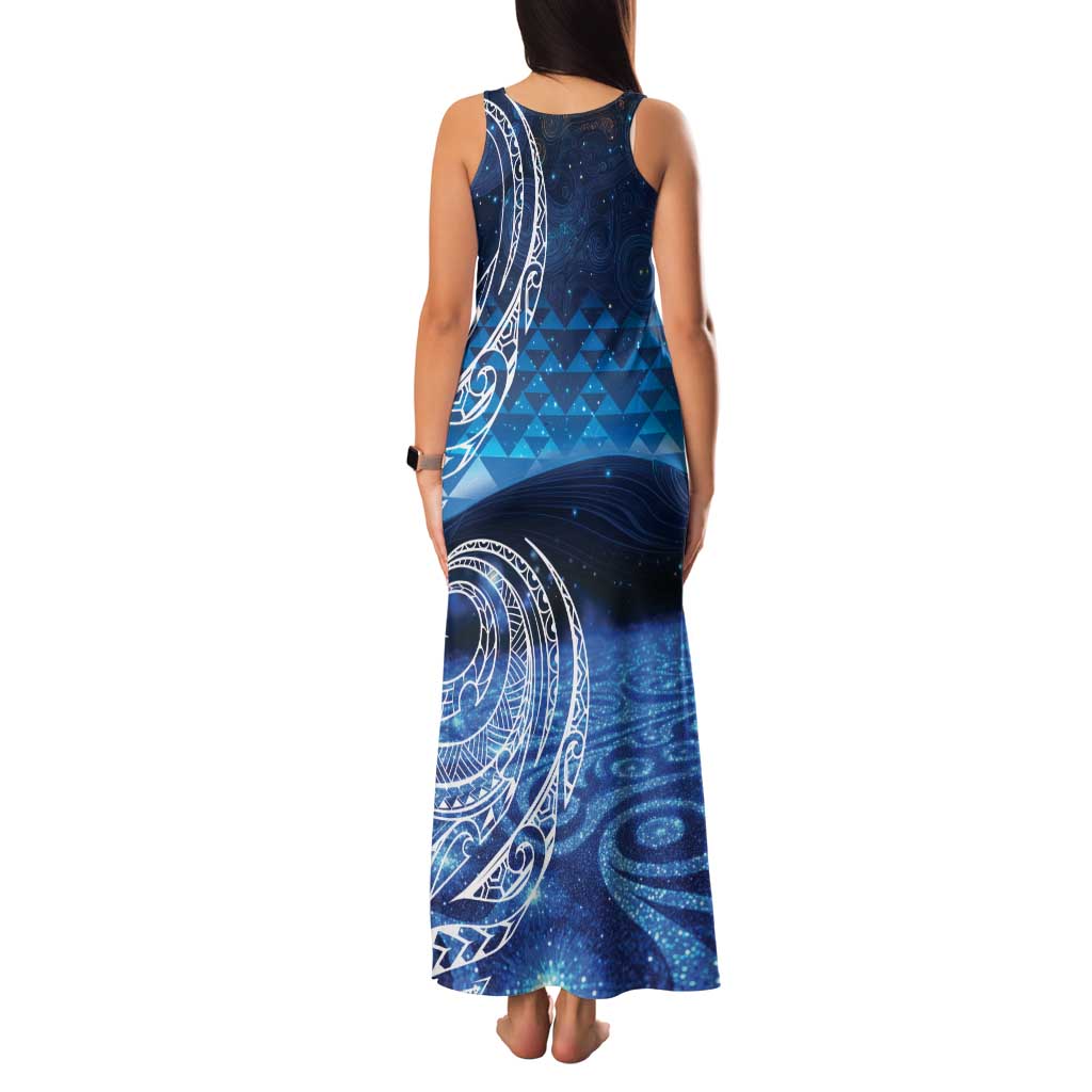 New Zealand Matariki Family Matching Tank Maxi Dress and Hawaiian Shirt Taniko Aramoana With Koru Galaxy Sky Night