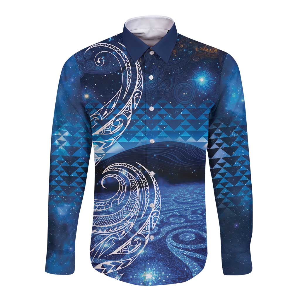 New Zealand Matariki Long Sleeve Button Shirt Taniko Aramoana With Koru Galaxy Sky Night