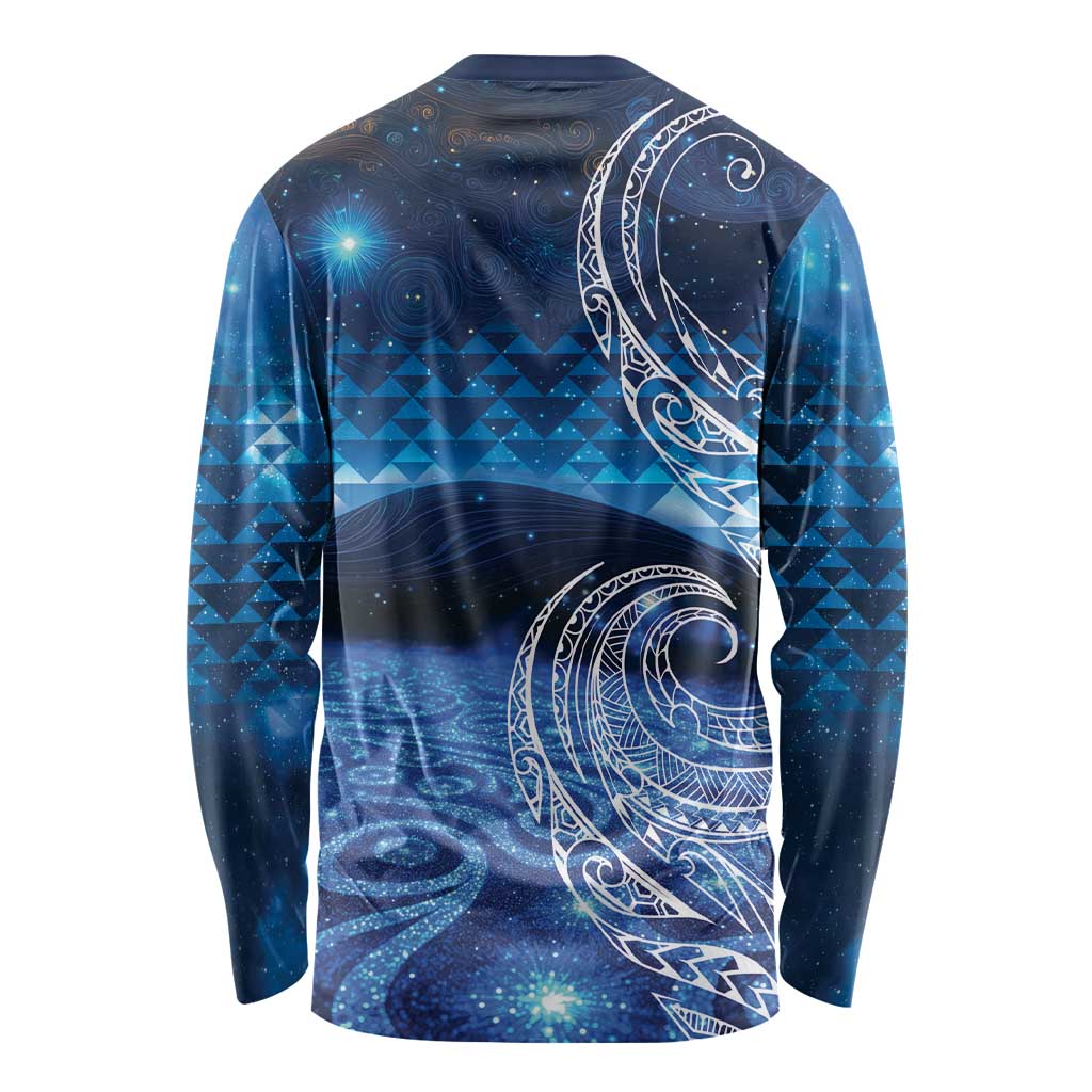 New Zealand Matariki Long Sleeve Shirt Taniko Aramoana With Koru Galaxy Sky Night