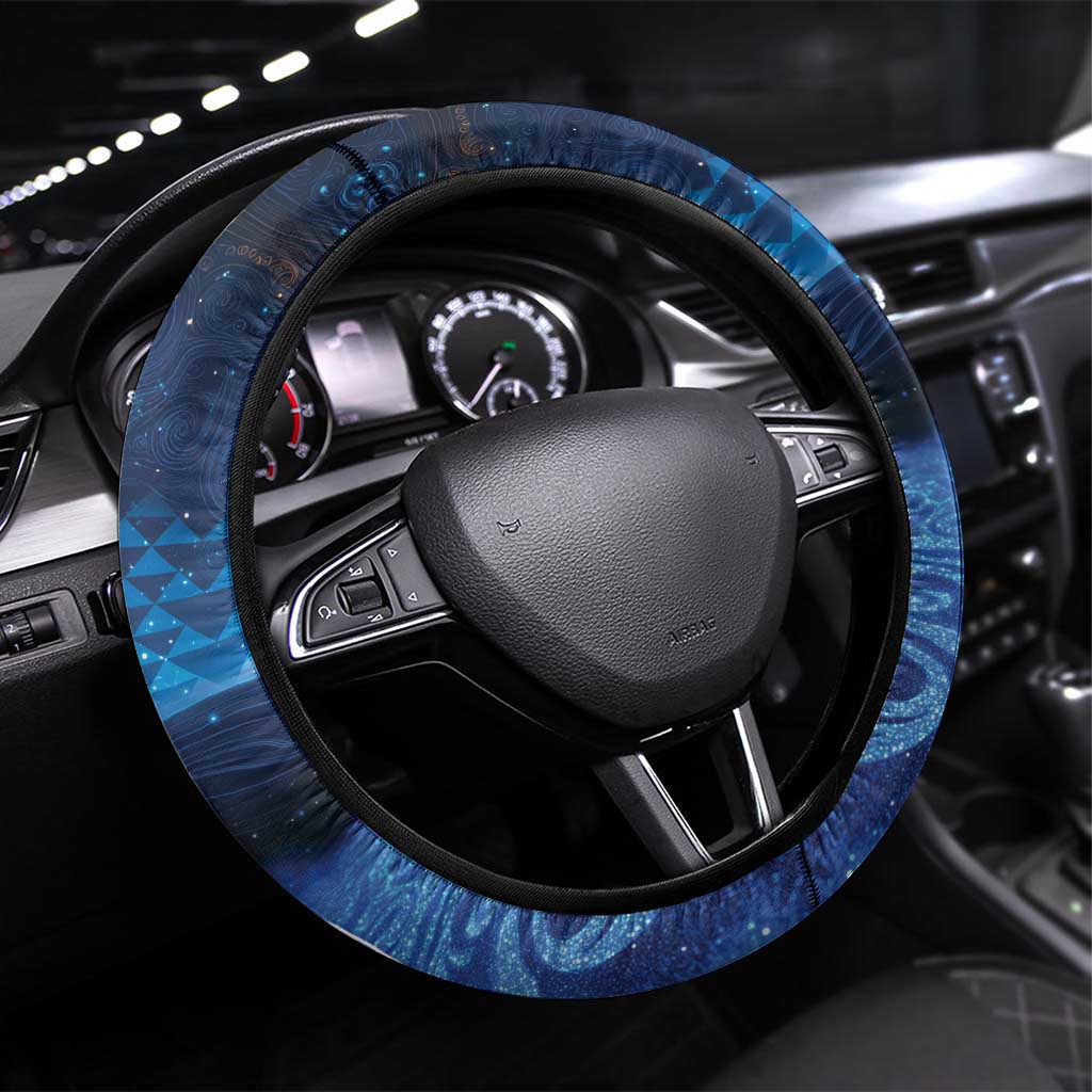 New Zealand Matariki Steering Wheel Cover Taniko Aramoana With Koru Galaxy Sky Night