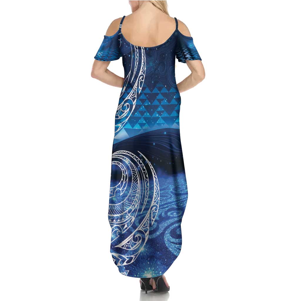 New Zealand Matariki Summer Maxi Dress Taniko Aramoana With Koru Galaxy Sky Night