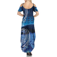 New Zealand Matariki Summer Maxi Dress Taniko Aramoana With Koru Galaxy Sky Night