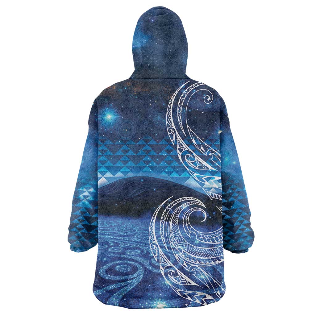 New Zealand Matariki Wearable Blanket Hoodie Taniko Aramoana With Koru Galaxy Sky Night