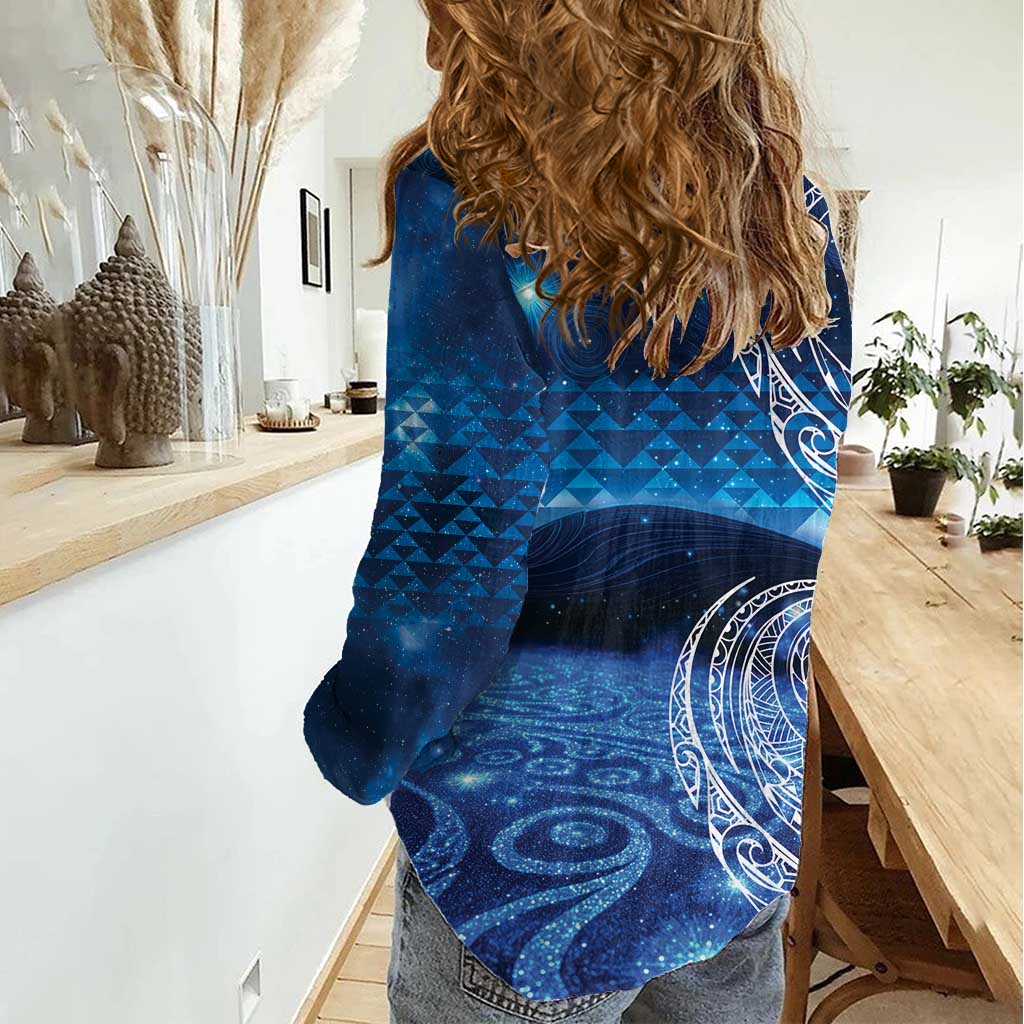 New Zealand Matariki Women Casual Shirt Taniko Aramoana With Koru Galaxy Sky Night